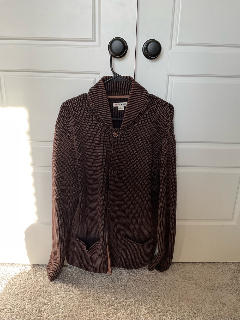Men's Shawl Collar Knit Cardigan in Dark Brown